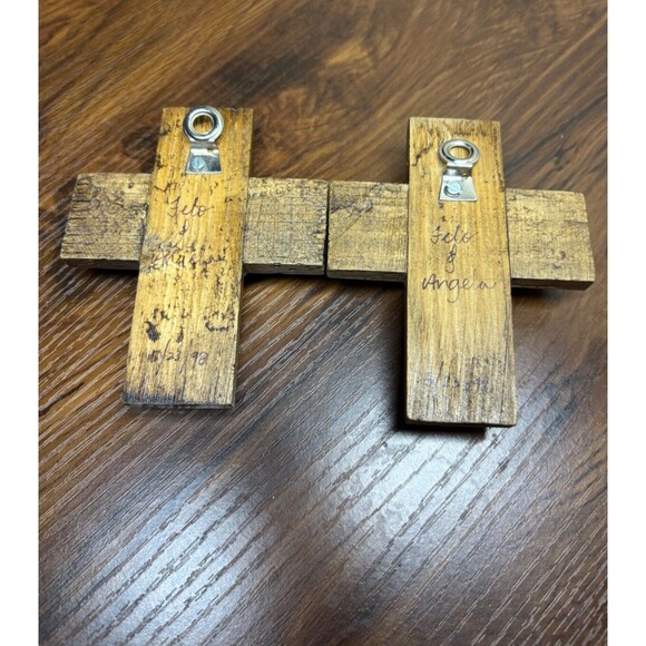 2 90S SMALL Mexican BLUE Talavera Pottery Cross Inlaid WOOD Wall Hanging 4" X 3" - Picture 2 of 7